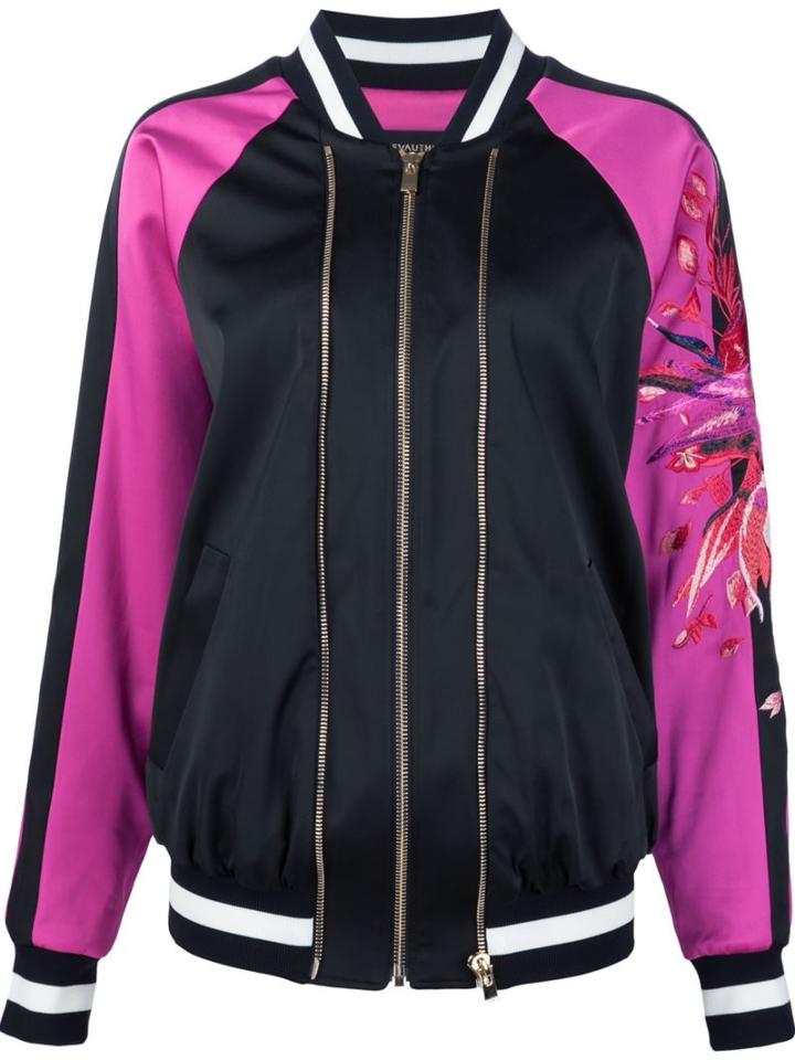 Alexandre Vauthier Embroidered Sleeve Bomber Jacket, Women's, Size: 38, Black, Viscose/spandex/elastane