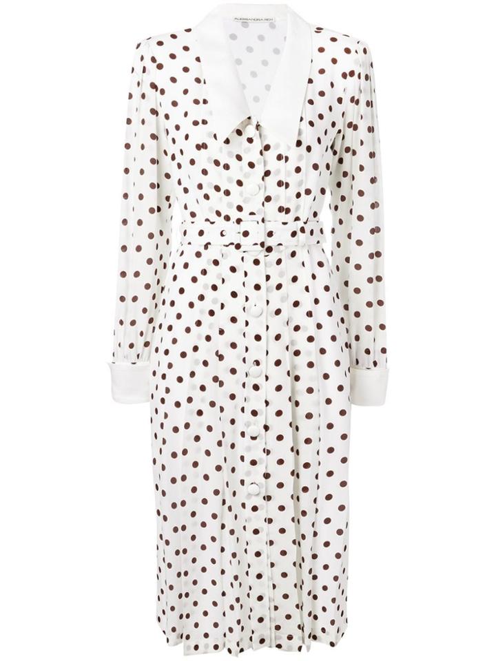 Alessandra Rich Polka Dot Collared Tea Dress - White