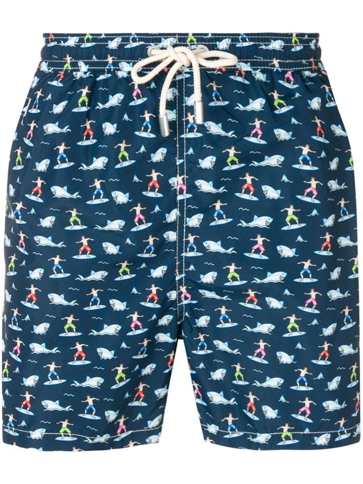 Mc2 Saint Barth Shark Surfer Swimming Shorts - Blue