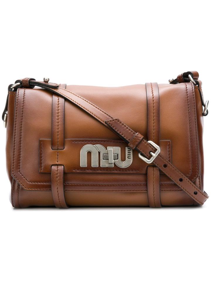 Miu Miu Logo Satchel Bag - Brown