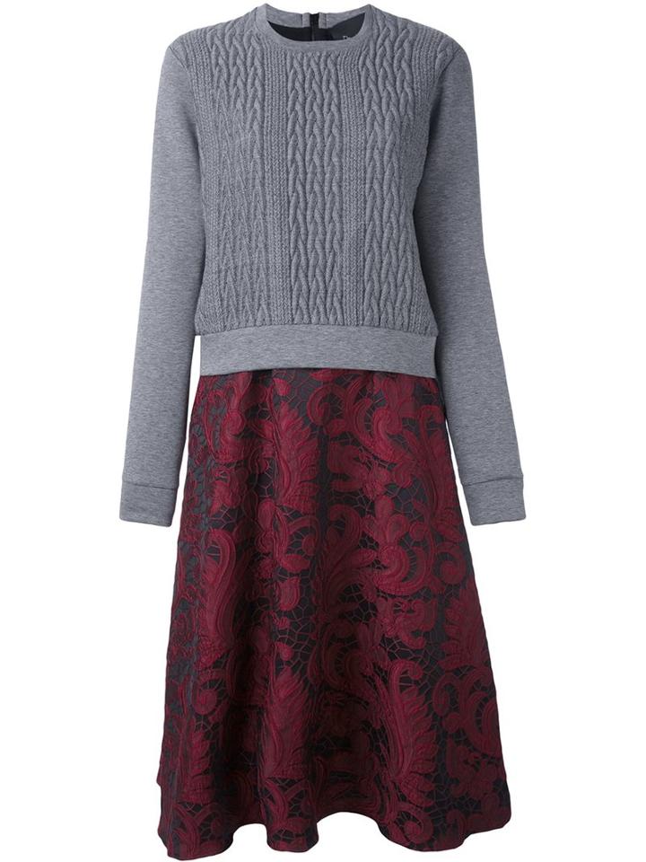 Christian Pellizzari Cable Knit Lace Dress, Women's, Size: 40, Grey, Cotton/elastodiene