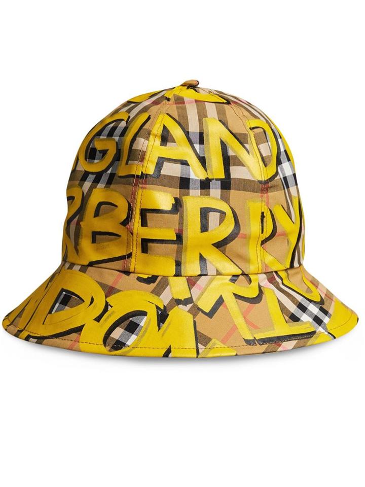 Burberry Graffiti Print Vintage Check Bucket Hat - Yellow & Orange