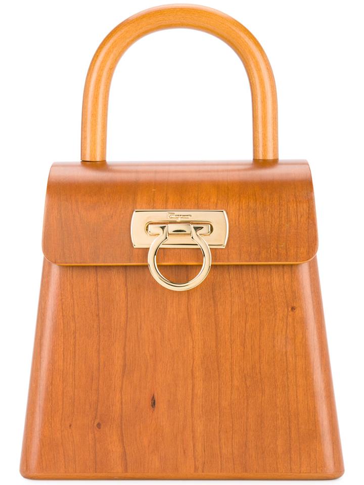 Salvatore Ferragamo Vintage Gancini Wooden Tote - Brown