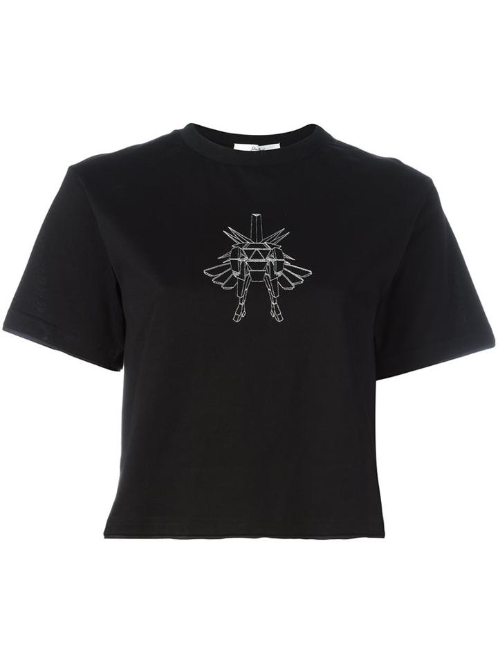 Julien David Embroidered Cropped T-shirt, Women's, Size: Medium, Black, Cotton
