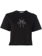 Julien David Embroidered Cropped T-shirt, Women's, Size: Medium, Black, Cotton