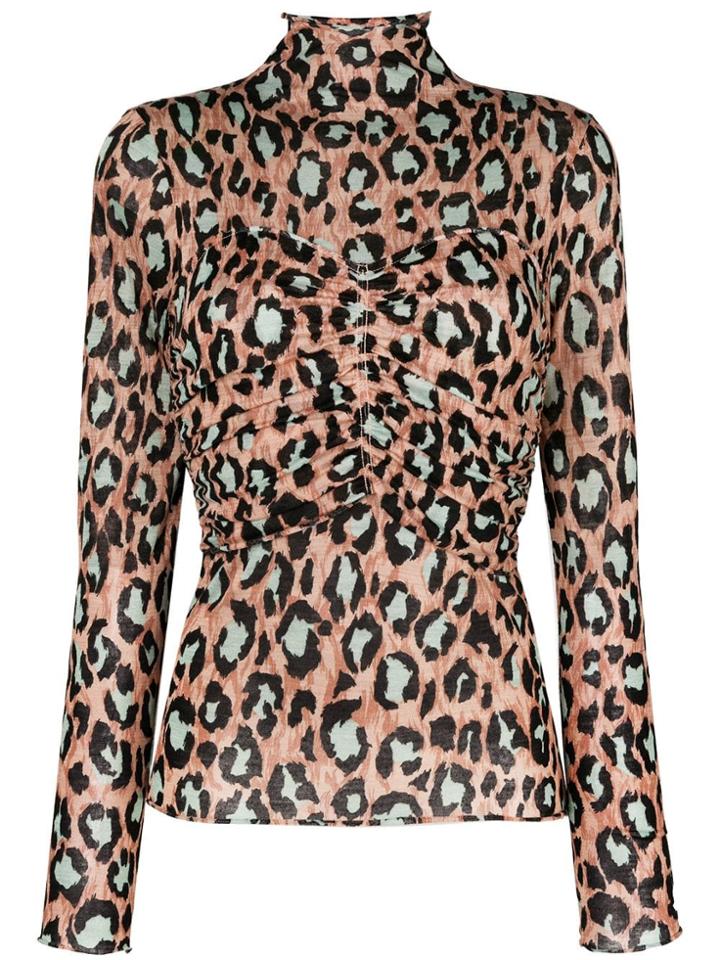 Kenzo Leopard Print Turtleneck Top - Nude & Neutrals