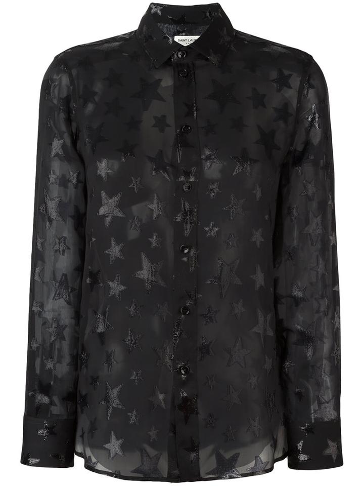 Saint Laurent Star Pattern Sheer Shirt, Women's, Size: 36, Black, Silk/polyamide