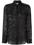 Saint Laurent Star Pattern Sheer Shirt, Women's, Size: 36, Black, Silk/polyamide
