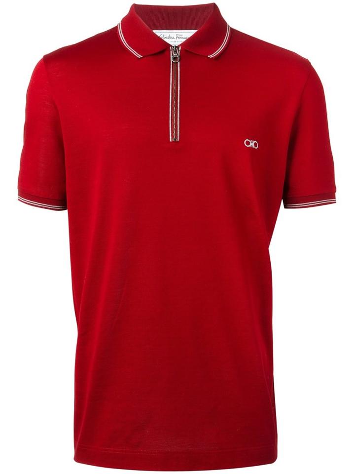 Salvatore Ferragamo Zip Front Polo Shirt, Men's, Size: Small, Red, Cotton