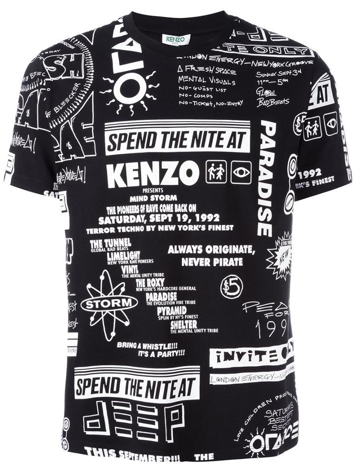 Kenzo Flyers Print T-shirt, Men's, Size: Xs, Black, Cotton