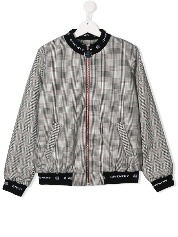 Givenchy Kids Teen Logo Band Plaid Bomber Jacket - Grey