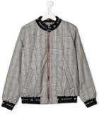 Givenchy Kids Teen Logo Band Plaid Bomber Jacket - Grey