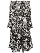 Ganni Zebra Print Ruffle Dress - Black