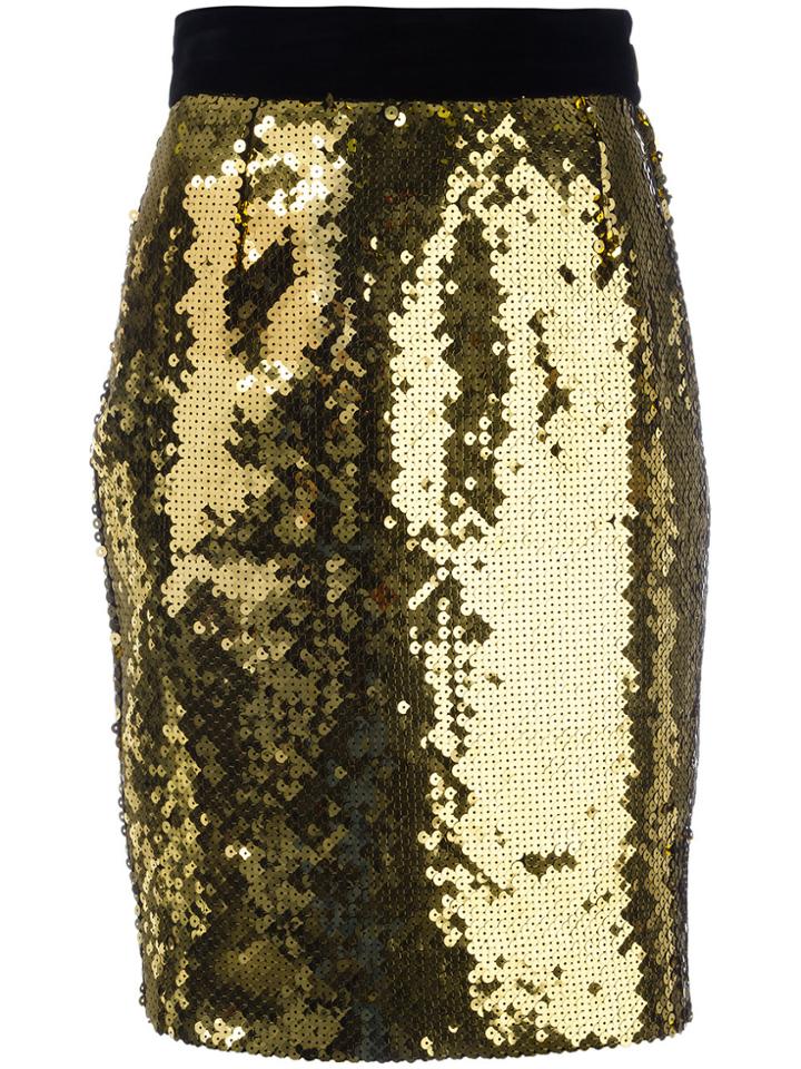 Moschino Vintage Sequin Pencil Skirt - Yellow & Orange