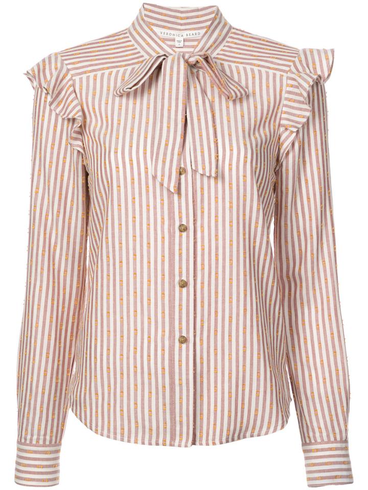 Veronica Beard Striped Pussy Bow Shirt - Red
