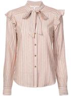 Veronica Beard Striped Pussy Bow Shirt - Red