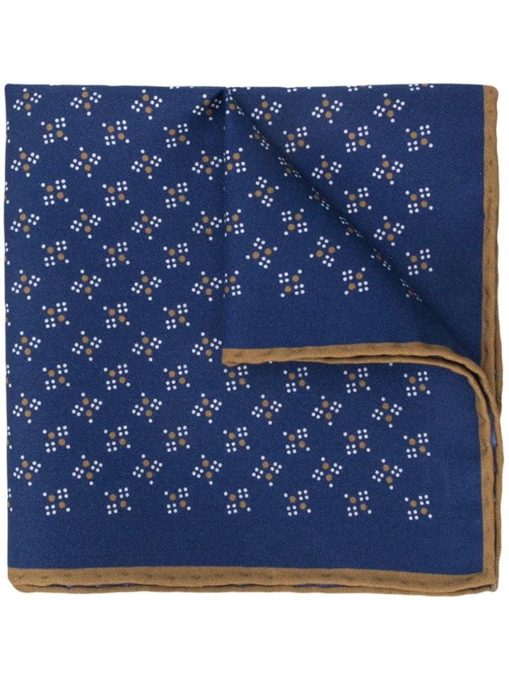 Canali Contrast Trim Pocket Square - Blue