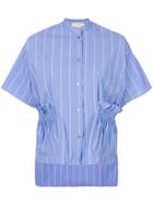 Erika Cavallini Ruched Pocket Pinstripe Shirt - Blue