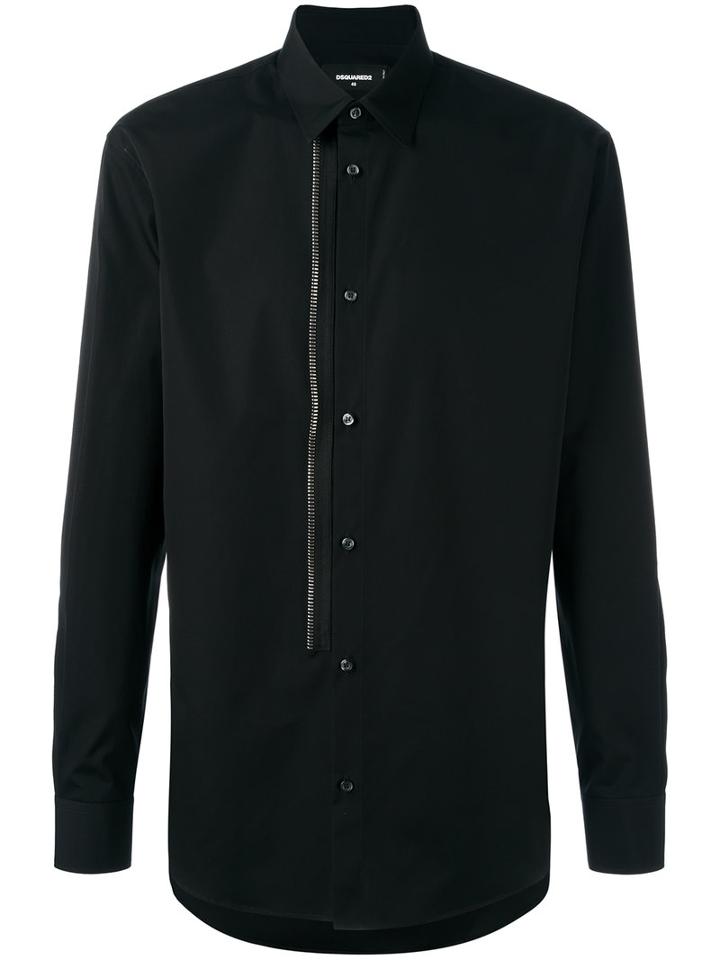 Dsquared2 Zip Trim Shirt, Men's, Size: 52, Black, Cotton