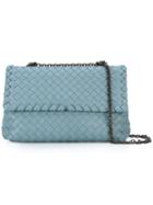 Bottega Veneta Woven Shoulder Bag With Chain, Women's, Blue, Leather