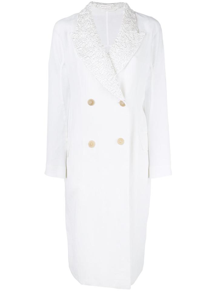 Ermanno Scervino Detailed Collar Double-breasted Coat, Women's, Size: 42, White, Linen/flax/polyester/polyamide