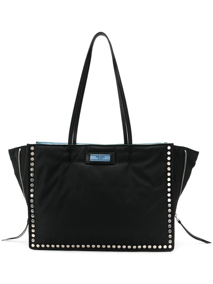 Prada Etiquette Stud Trim Tote - Black