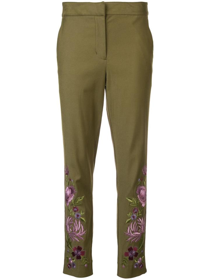 Josie Natori Embroidered Slim Trousers - Green