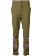 Josie Natori Embroidered Slim Trousers - Green