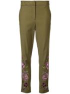 Josie Natori Embroidered Slim Trousers - Green
