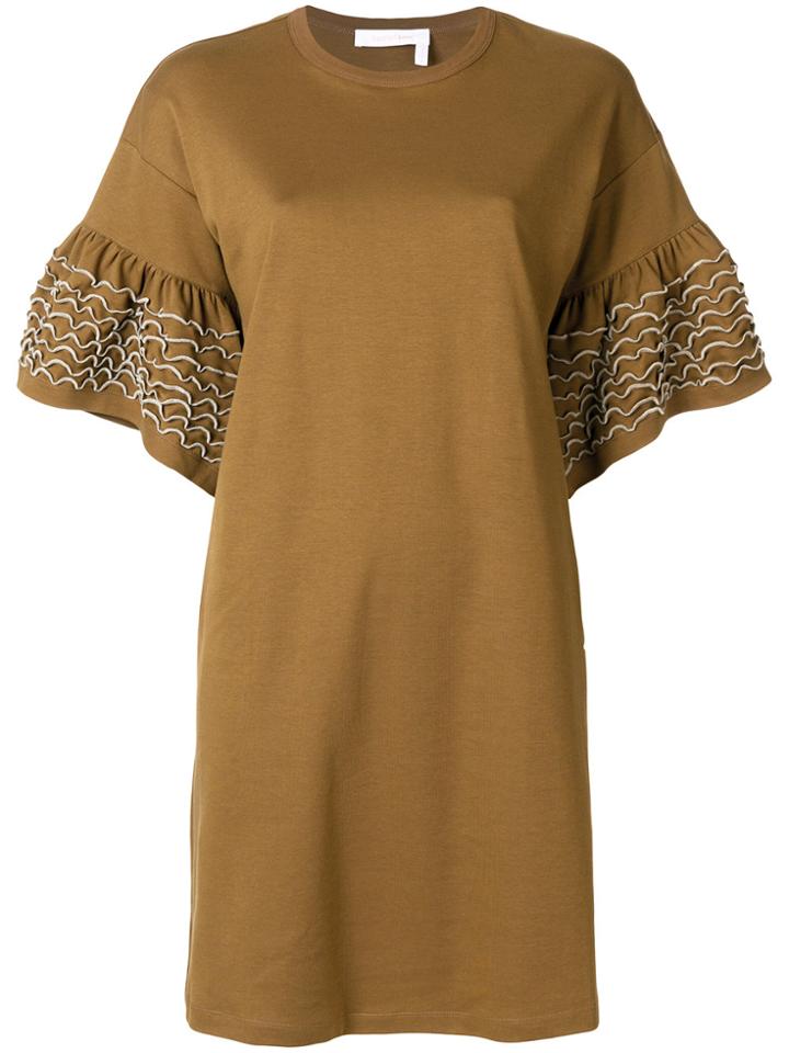 See By Chloé Ruffle Sleeve T-shirt Dress - Brown