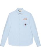 Gucci Embroidered Oxford Cotton Shirt - Blue