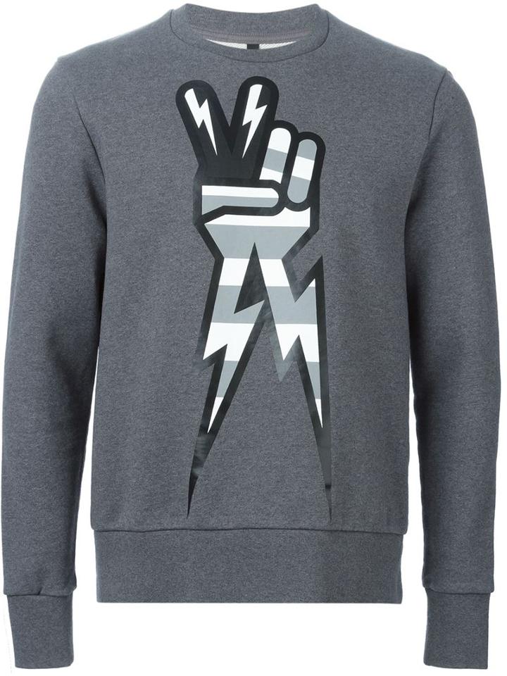 Neil Barrett Peace Sign Sweatshirt, Men's, Size: Xl, Grey, Cotton