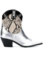Msgm Snakeskin Effect Cowboy Boots - Silver