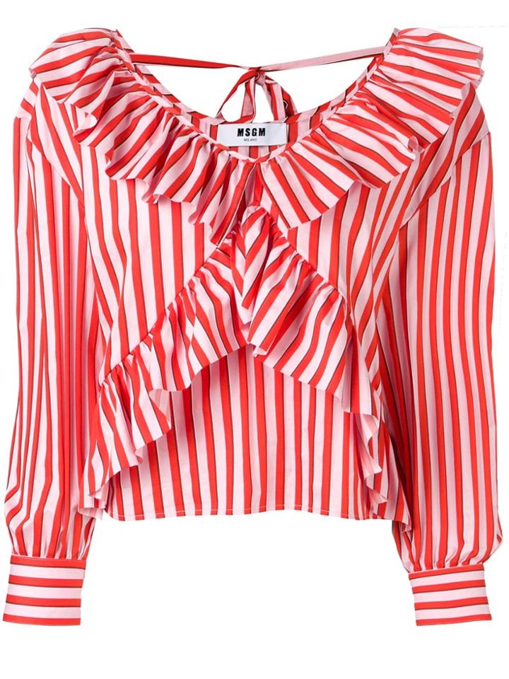 Msgm Striped Ruffle Blouse - Orange