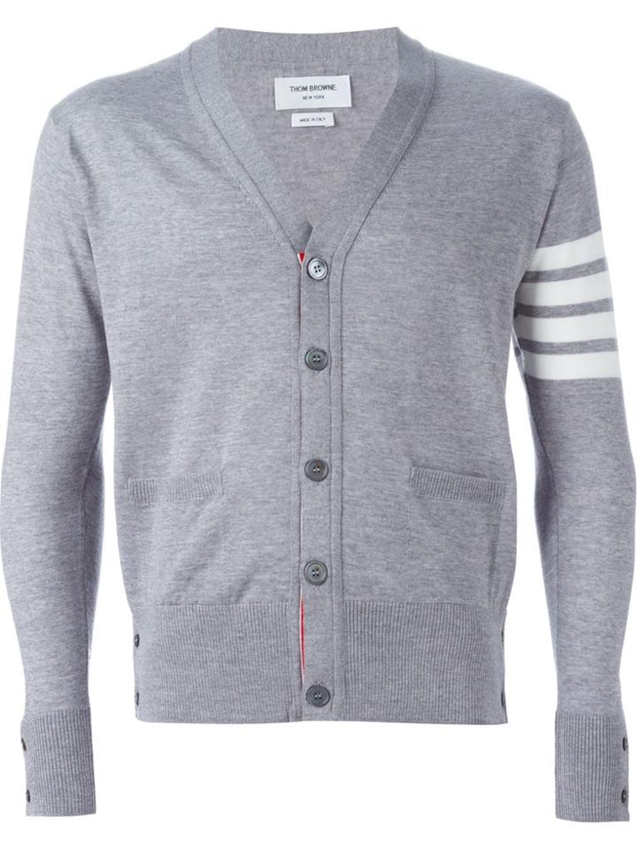 Thom Browne V-neck Cardigan With 4-bar Stripe In Light Grey Merino