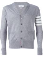 Thom Browne V-neck Cardigan With 4-bar Stripe In Light Grey Merino