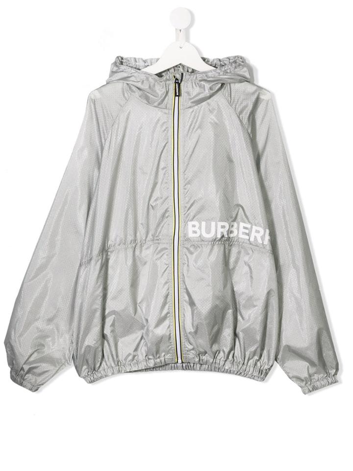 Burberry Kids Teen Logo Printed Rain Jacket - Grey