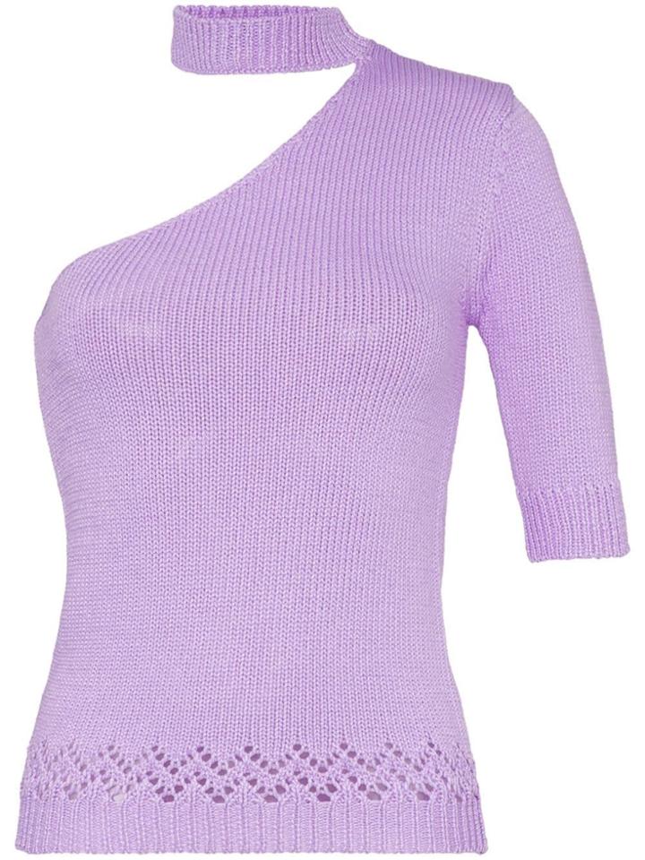 Les Reveries One-shouldered Knitted Mock Neck T-shirt - Purple