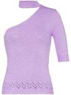 Les Reveries One-shouldered Knitted Mock Neck T-shirt - Purple