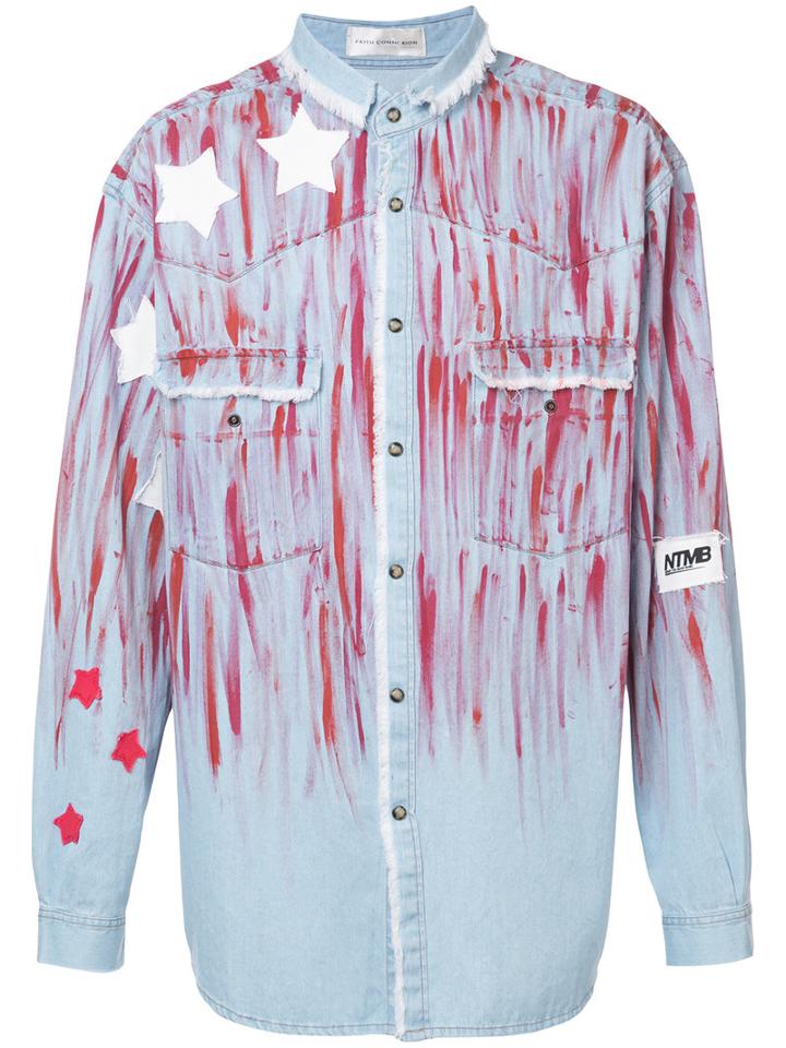 Faith Connexion - Star Paint Smudged Denim Shirt - Men - Cotton - M, Blue, Cotton