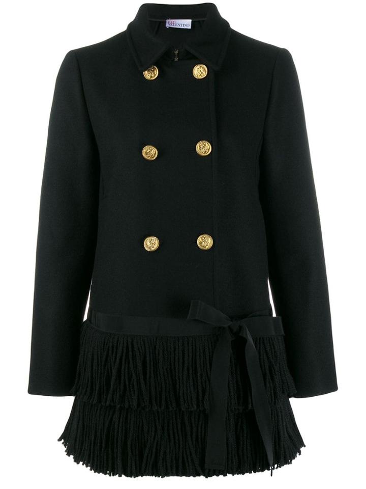 Red Valentino Fringed Hem Peacoat - Black