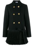 Red Valentino Fringed Hem Peacoat - Black