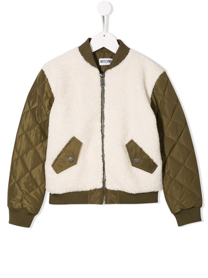 Moschino Kids Teen Shearling Panel Bomber Jacke - Green