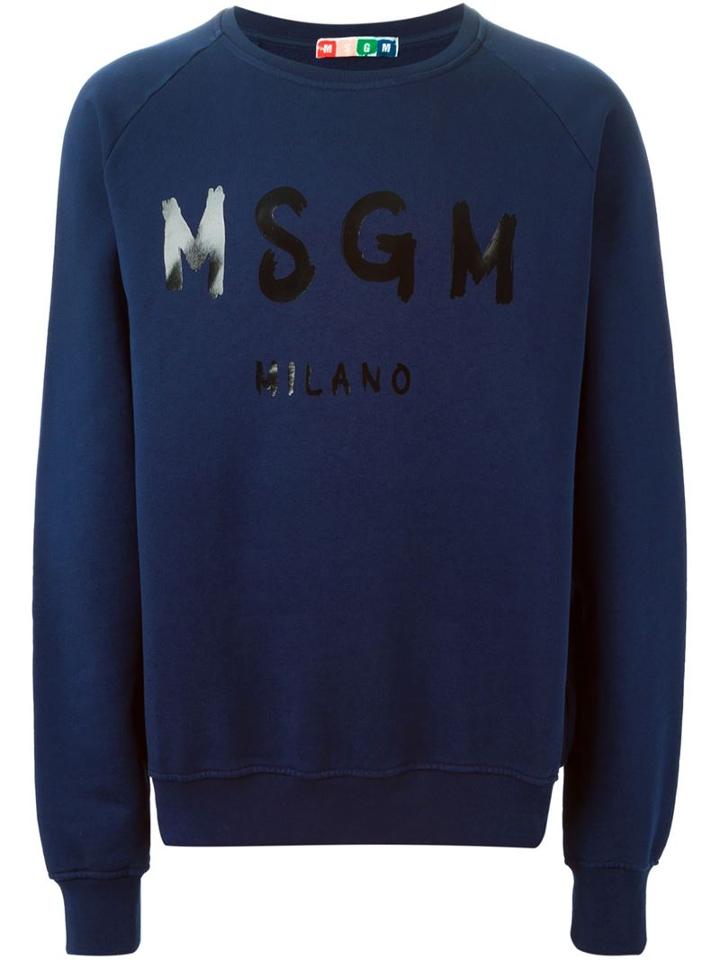 Msgm Logo Print Jumper, Men's, Size: L, Blue, Cotton