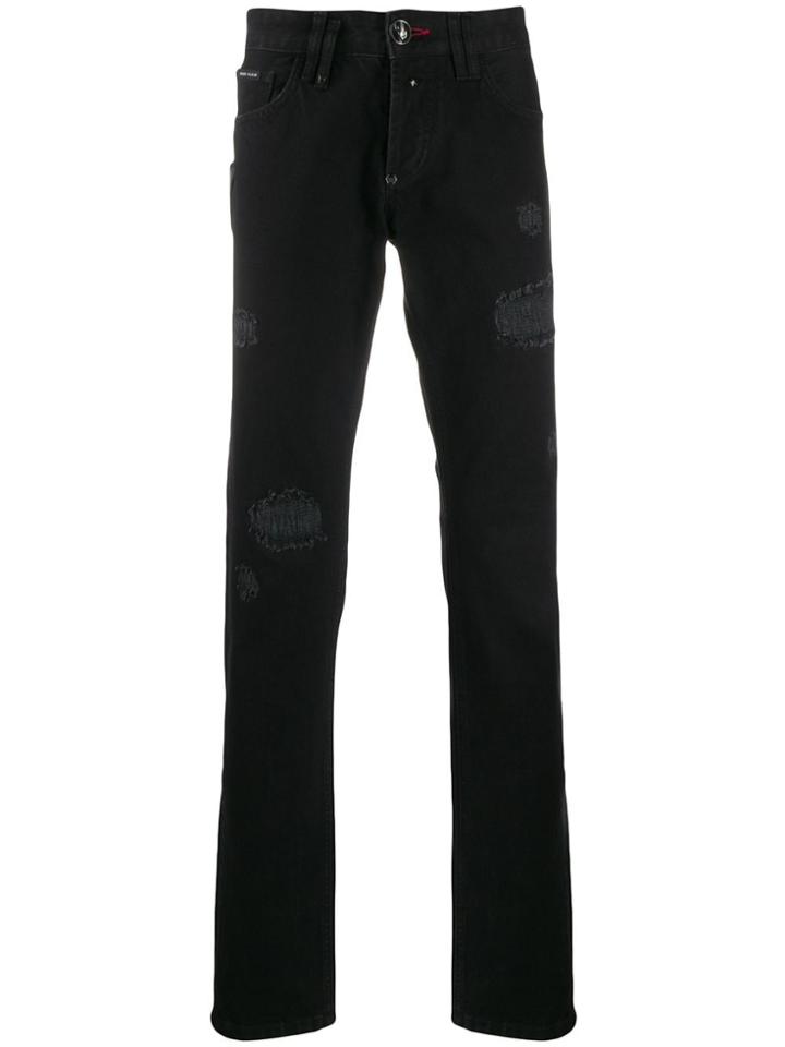 Philipp Plein Distressed Straight Leg Jeans - Black