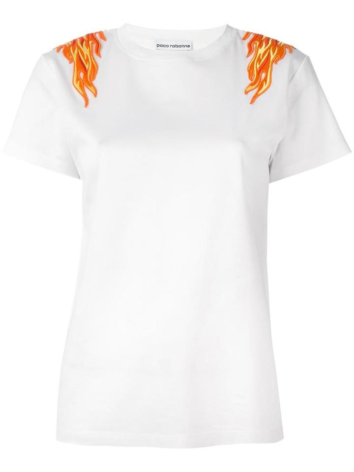 Paco Rabanne Flames Print T-shirt, Women's, Size: 36, White, Cotton