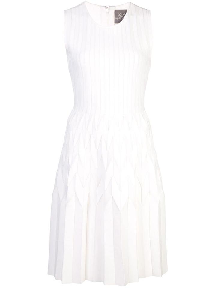 Lela Rose Chevron Pleated Dress - White