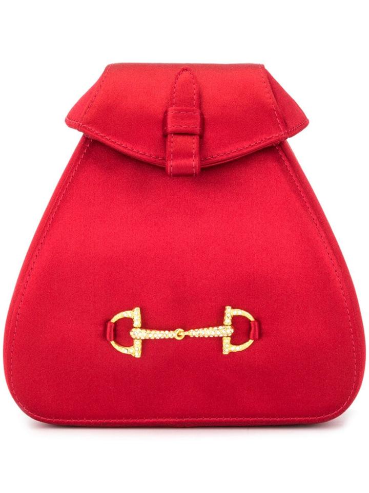 Gucci Vintage Horsebit Rhinestone Backpack Bag - Red