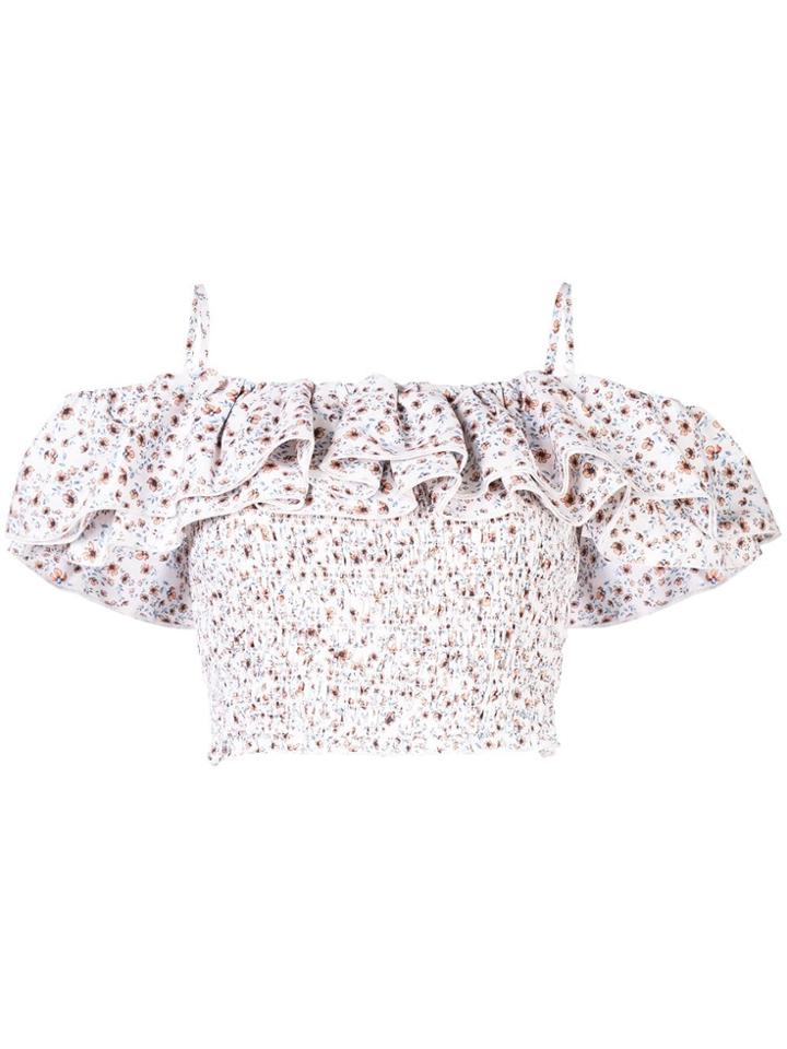 Nicholas Ruffled Poppy-print Top - White