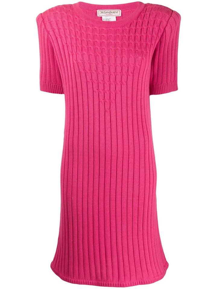 Yves Saint Laurent Pre-owned 1980's Cable Knit Ribbed Dress - Pink